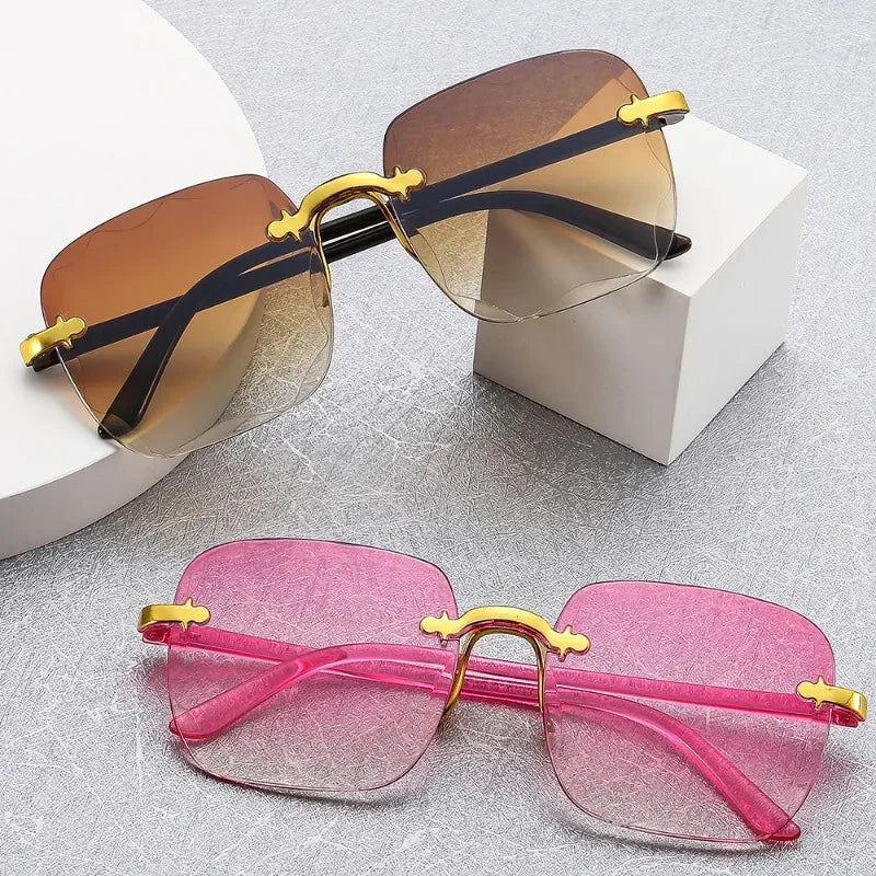 2024 New Rimless Women's Sunglasses Fashion Gradient Lenses Sun glasses Lady Vintage Alloy Legs Classic Designer Shades UV400