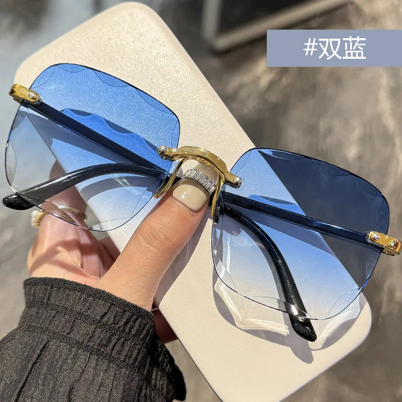 2024 New Rimless Women's Sunglasses Fashion Gradient Lenses Sun glasses Lady Vintage Alloy Legs Classic Designer Shades UV400