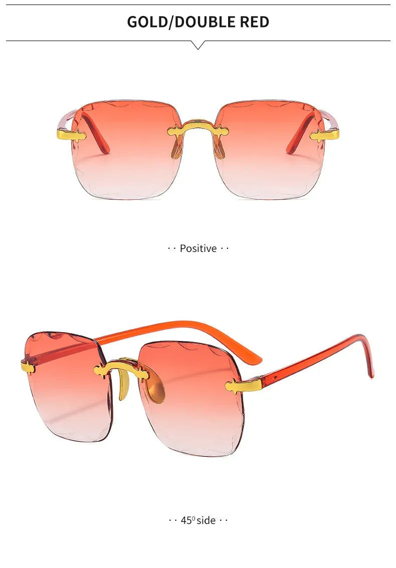 2024 New Rimless Women's Sunglasses Fashion Gradient Lenses Sun glasses Lady Vintage Alloy Legs Classic Designer Shades UV400