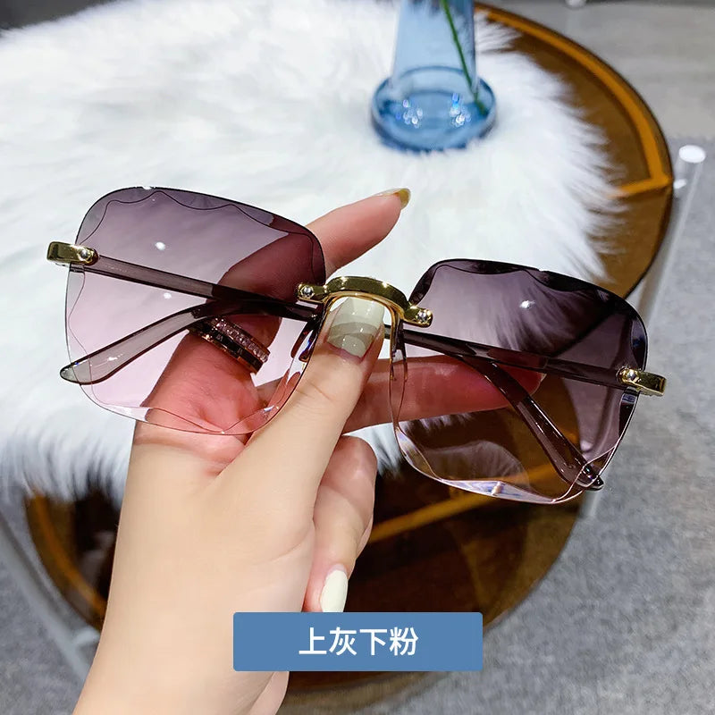 2024 New Rimless Women's Sunglasses Fashion Gradient Lenses Sun glasses Lady Vintage Alloy Legs Classic Designer Shades UV400