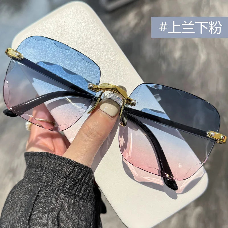 2024 New Rimless Women's Sunglasses Fashion Gradient Lenses Sun glasses Lady Vintage Alloy Legs Classic Designer Shades UV400