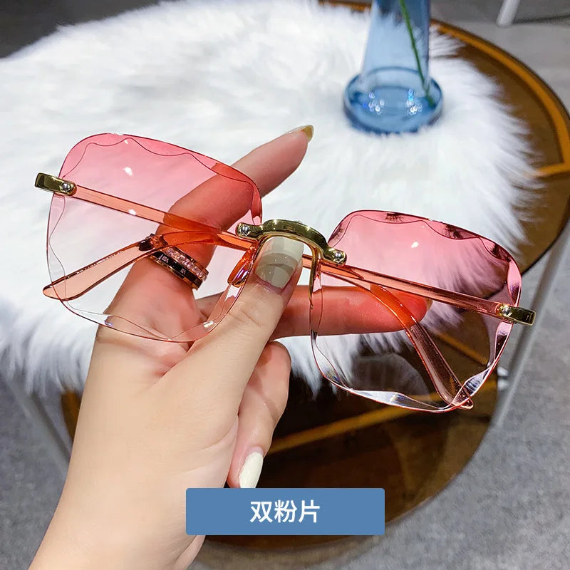 2024 New Rimless Women's Sunglasses Fashion Gradient Lenses Sun glasses Lady Vintage Alloy Legs Classic Designer Shades UV400