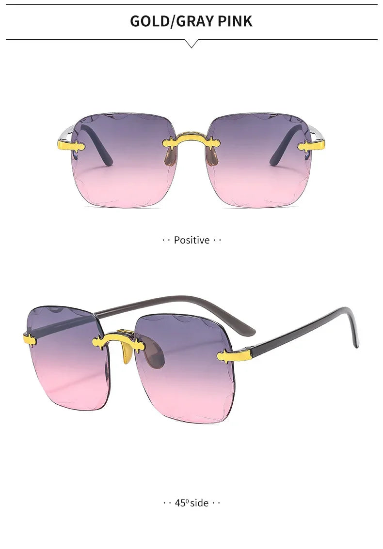 2024 New Rimless Women's Sunglasses Fashion Gradient Lenses Sun glasses Lady Vintage Alloy Legs Classic Designer Shades UV400