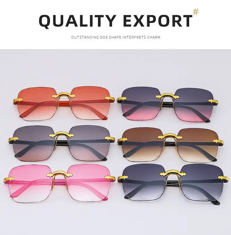 2024 New Rimless Women's Sunglasses Fashion Gradient Lenses Sun glasses Lady Vintage Alloy Legs Classic Designer Shades UV400