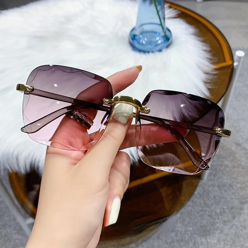 2024 New Rimless Women's Sunglasses Fashion Gradient Lenses Sun glasses Lady Vintage Alloy Legs Classic Designer Shades UV400