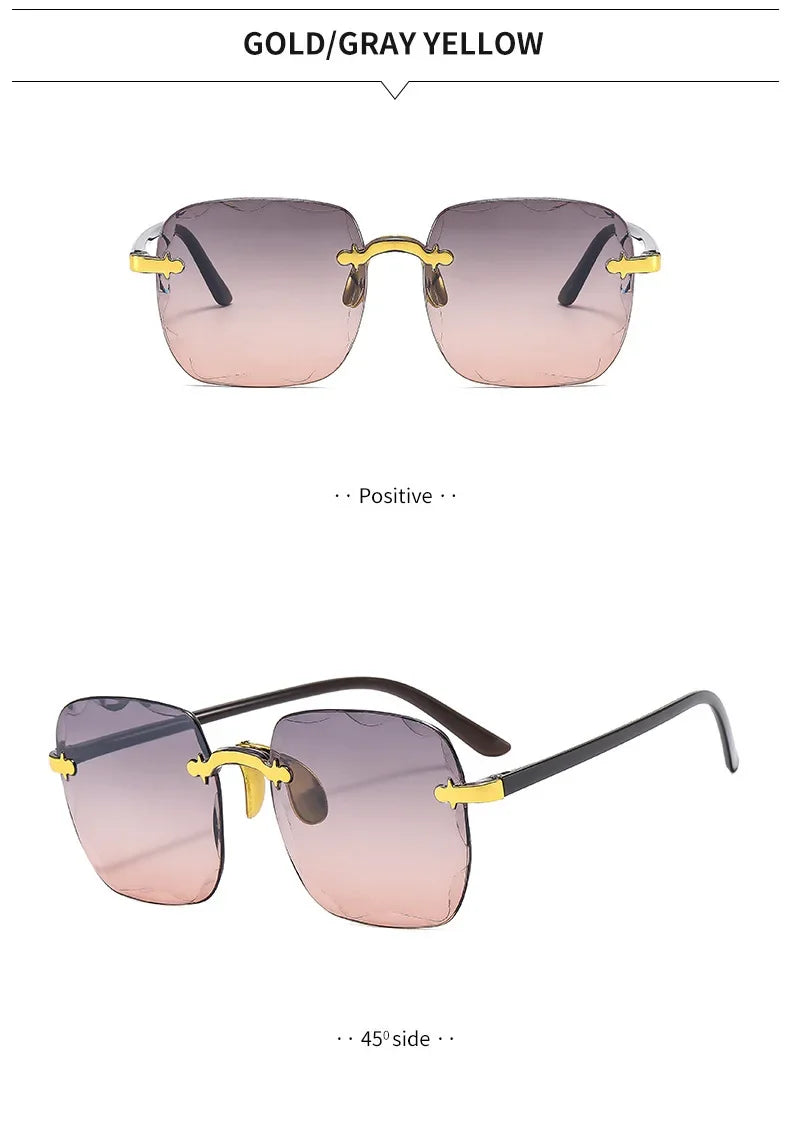 2024 New Rimless Women's Sunglasses Fashion Gradient Lenses Sun glasses Lady Vintage Alloy Legs Classic Designer Shades UV400