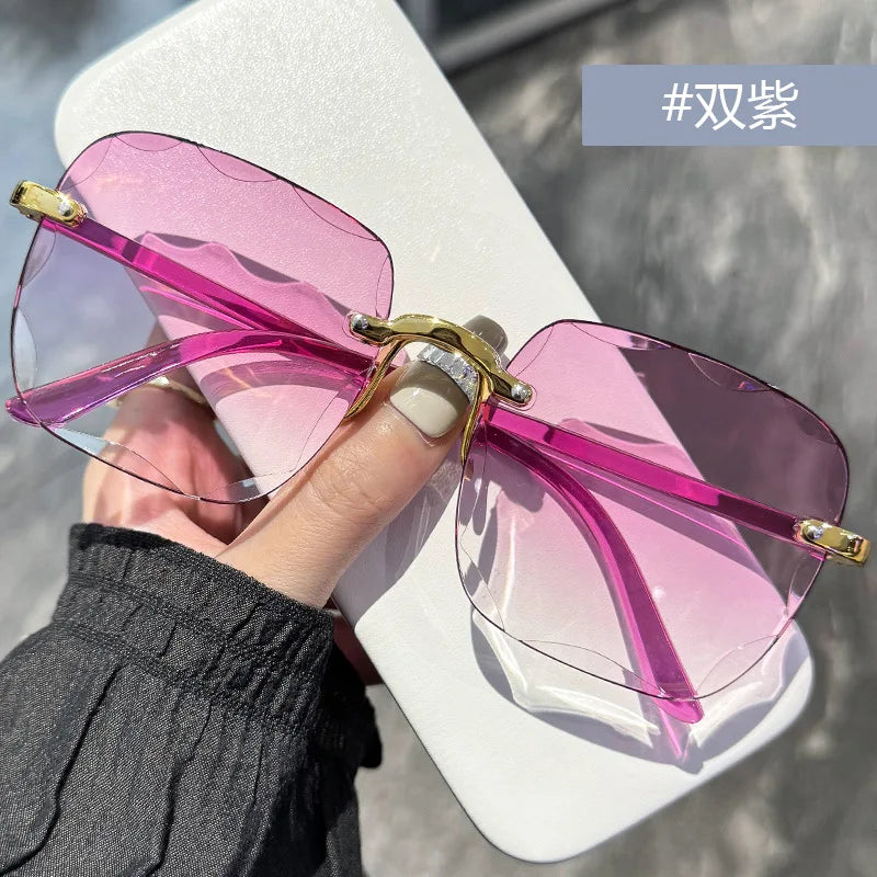 2024 New Rimless Women's Sunglasses Fashion Gradient Lenses Sun glasses Lady Vintage Alloy Legs Classic Designer Shades UV400